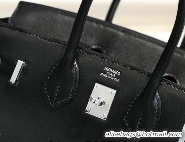 Top Quality Hermes Birkin Box Bag 25cm in Box Calf Leather HB25 Black/Silver (Half-handmade)