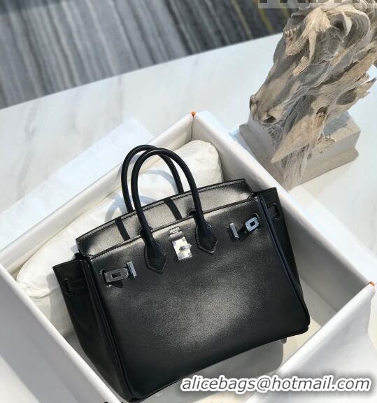 Top Quality Hermes Birkin Box Bag 25cm in Box Calf Leather HB25 Black/Silver (Half-handmade)