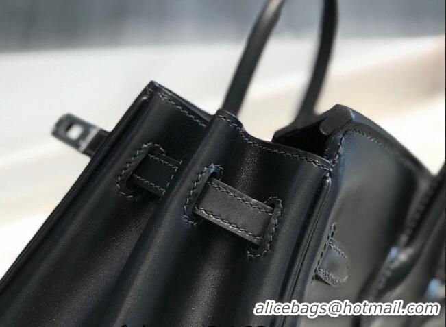 Top Quality Hermes Birkin Box Bag 25cm in Box Calf Leather HB25 Black/Silver (Half-handmade)