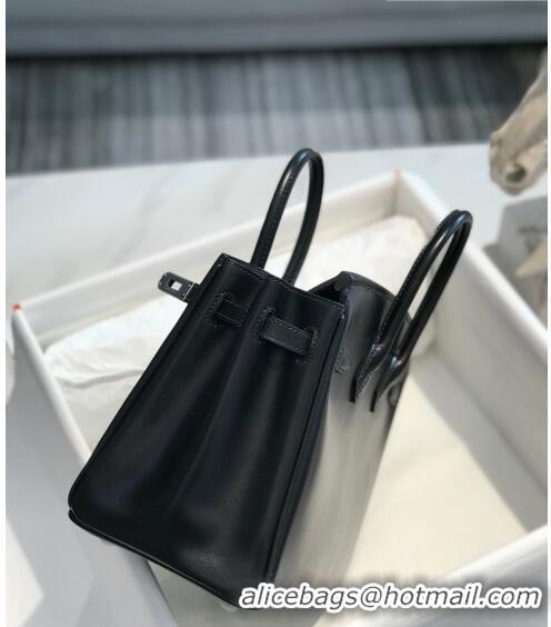 Top Quality Hermes Birkin Box Bag 25cm in Box Calf Leather HB25 Black/Silver (Half-handmade)