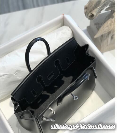 Top Quality Hermes Birkin Box Bag 25cm in Box Calf Leather HB25 Black/Silver (Half-handmade)