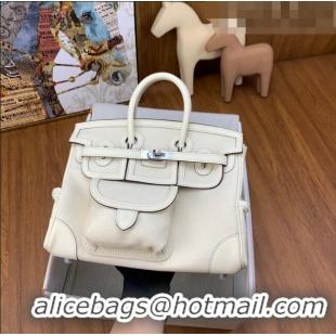 Famous Brand Hermes Birkin 25cm Cargo Bag in Swift Leather and Canvas HB25 White (Pure Handmade)