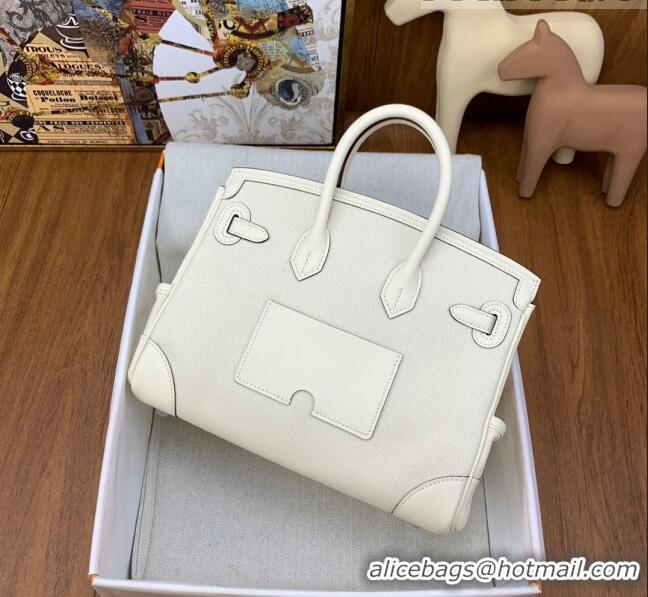 Famous Brand Hermes Birkin 25cm Cargo Bag in Swift Leather and Canvas HB25 White (Pure Handmade)