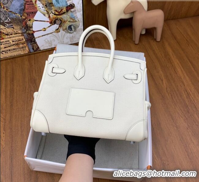 Famous Brand Hermes Birkin 25cm Cargo Bag in Swift Leather and Canvas HB25 White (Pure Handmade)