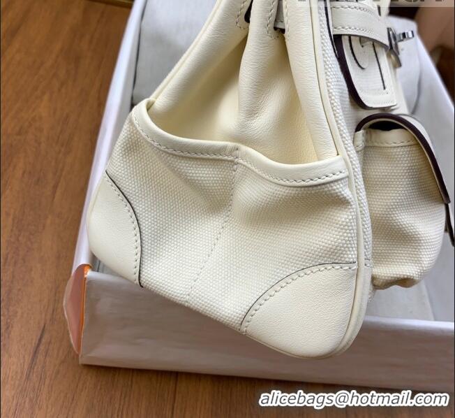 Famous Brand Hermes Birkin 25cm Cargo Bag in Swift Leather and Canvas HB25 White (Pure Handmade)