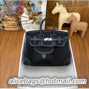 Low Cost Hermes Birkin 25cm Cargo Bag in Swift Leather and Canvas HB25 Black (Pure Handmade)