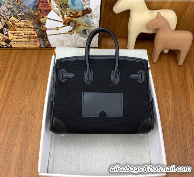 Low Cost Hermes Birkin 25cm Cargo Bag in Swift Leather and Canvas HB25 Black (Pure Handmade)