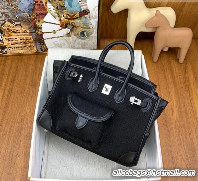 Low Cost Hermes Birkin 25cm Cargo Bag in Swift Leather and Canvas HB25 Black (Pure Handmade)