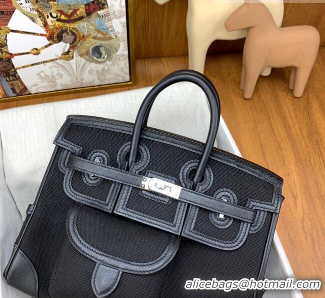 Low Cost Hermes Birkin 25cm Cargo Bag in Swift Leather and Canvas HB25 Black (Pure Handmade)