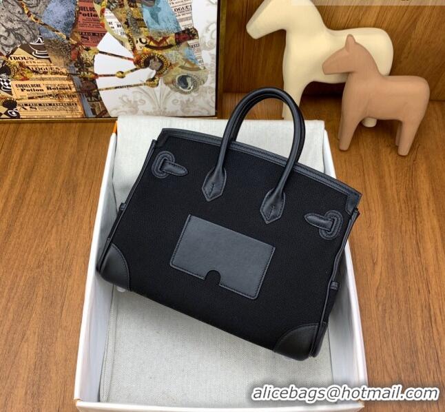 Low Cost Hermes Birkin 25cm Cargo Bag in Swift Leather and Canvas HB25 Black (Pure Handmade)