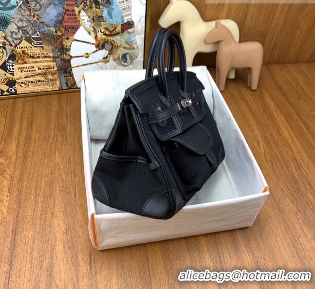 Low Cost Hermes Birkin 25cm Cargo Bag in Swift Leather and Canvas HB25 Black (Pure Handmade)