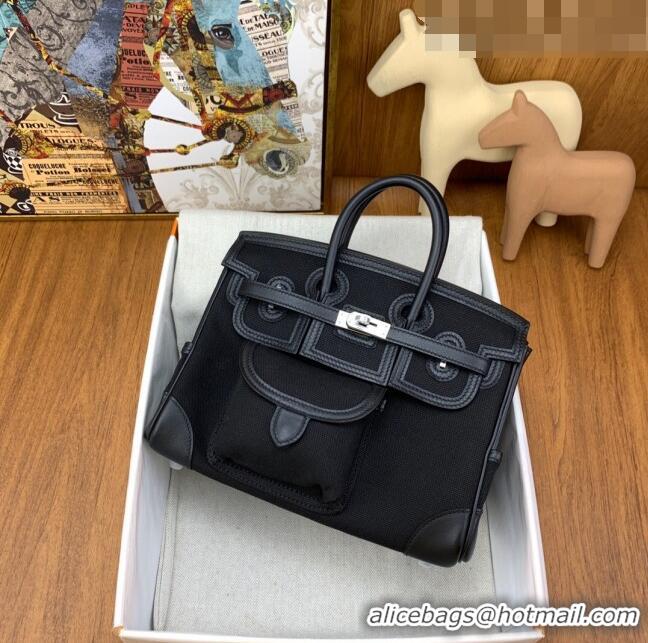 Low Cost Hermes Birkin 25cm Cargo Bag in Swift Leather and Canvas HB25 Black (Pure Handmade)