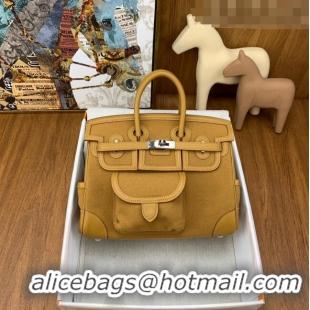 Super Quality Hermes Birkin 25cm Cargo Bag in Swift Leather and Canvas HB25 Brown (Pure Handmade)