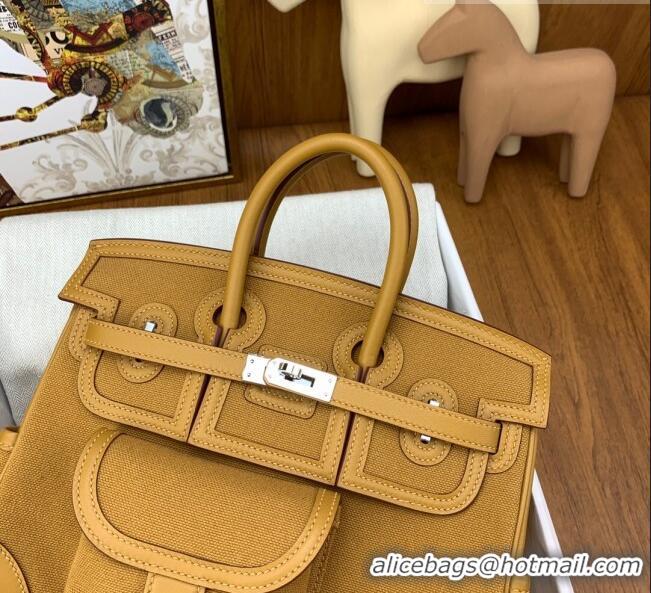 Super Quality Hermes Birkin 25cm Cargo Bag in Swift Leather and Canvas HB25 Brown (Pure Handmade)