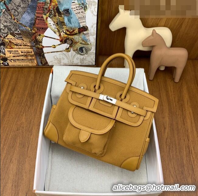 Super Quality Hermes Birkin 25cm Cargo Bag in Swift Leather and Canvas HB25 Brown (Pure Handmade)