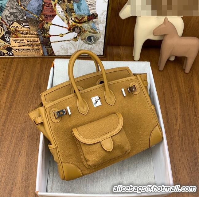 Super Quality Hermes Birkin 25cm Cargo Bag in Swift Leather and Canvas HB25 Brown (Pure Handmade)