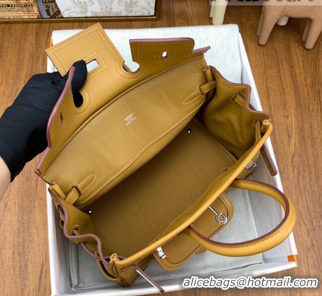 Super Quality Hermes Birkin 25cm Cargo Bag in Swift Leather and Canvas HB25 Brown (Pure Handmade)