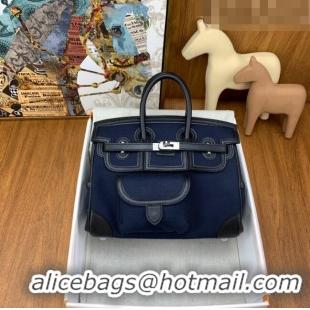 Shop Grade Hermes Birkin 25cm Cargo Bag in Swift Leather and Canvas HB25 Navy Blue (Pure Handmade)