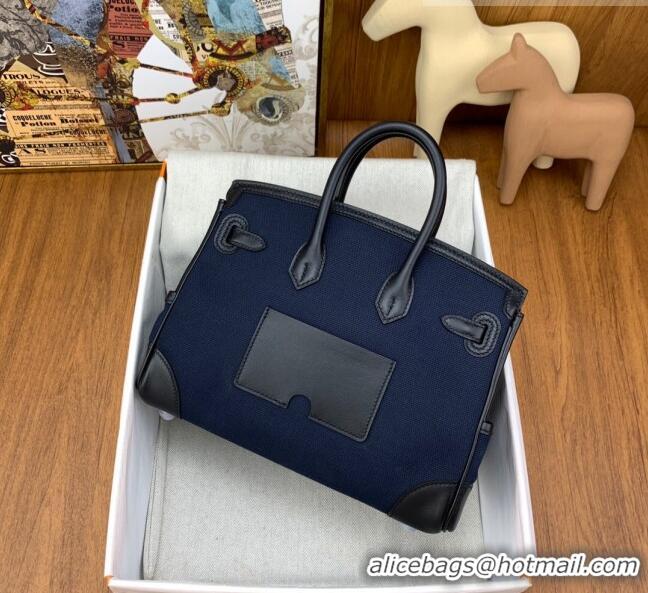 Shop Grade Hermes Birkin 25cm Cargo Bag in Swift Leather and Canvas HB25 Navy Blue (Pure Handmade)