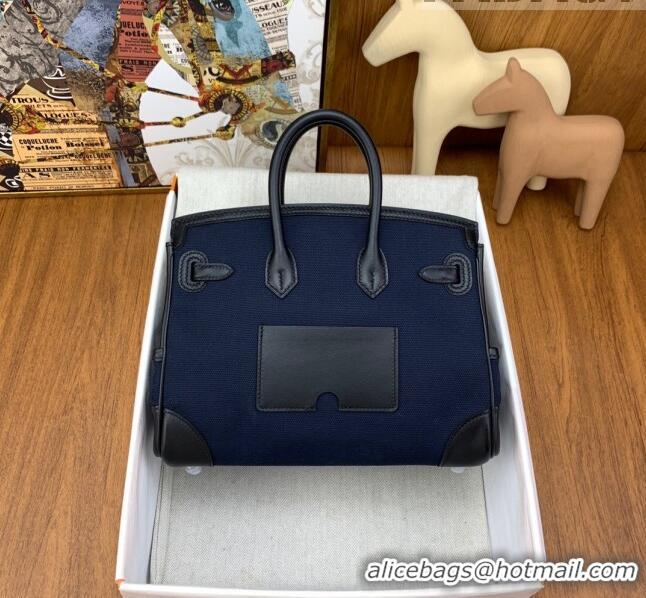 Shop Grade Hermes Birkin 25cm Cargo Bag in Swift Leather and Canvas HB25 Navy Blue (Pure Handmade)