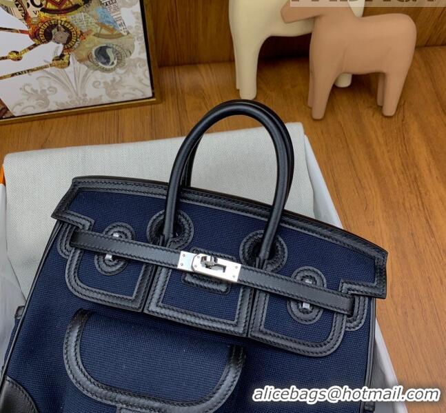 Shop Grade Hermes Birkin 25cm Cargo Bag in Swift Leather and Canvas HB25 Navy Blue (Pure Handmade)