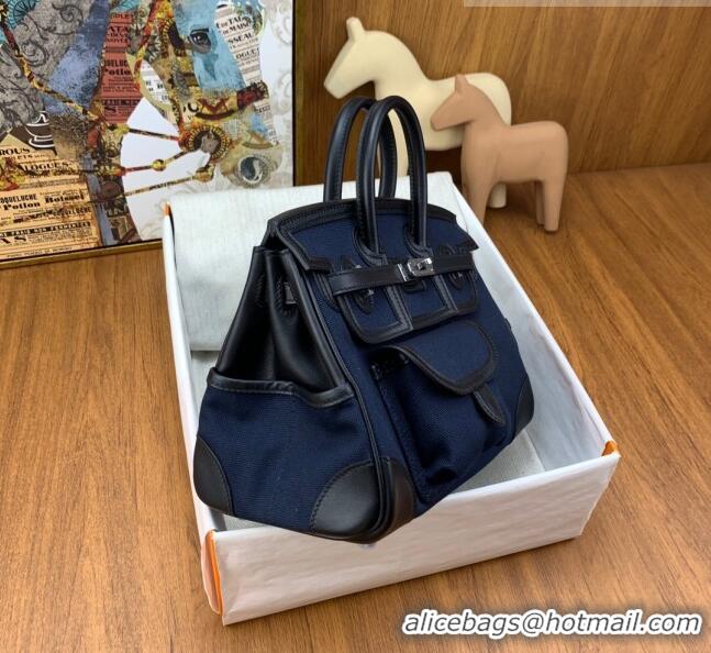 Shop Grade Hermes Birkin 25cm Cargo Bag in Swift Leather and Canvas HB25 Navy Blue (Pure Handmade)