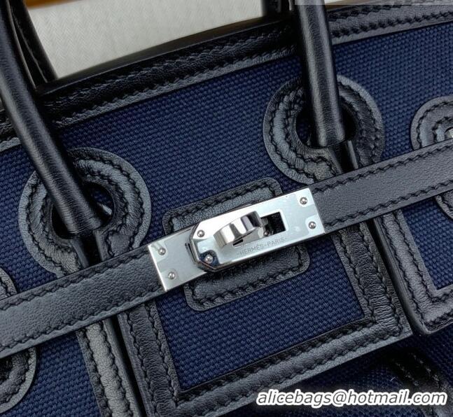 Shop Grade Hermes Birkin 25cm Cargo Bag in Swift Leather and Canvas HB25 Navy Blue (Pure Handmade)