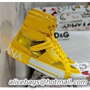 Super Quality Dolce&Gabbana Calfskin Custom 2.Zero High-top Sneakers Yellow 110331