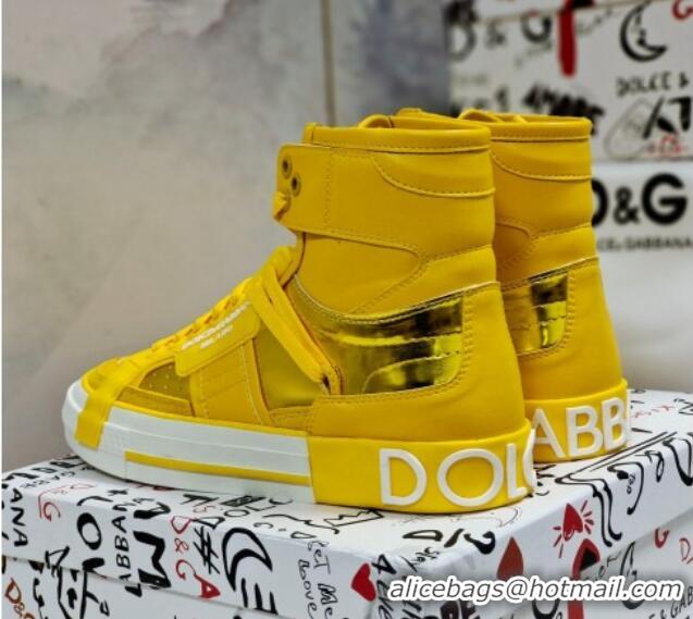 Super Quality Dolce&Gabbana Calfskin Custom 2.Zero High-top Sneakers Yellow 110331