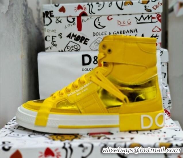 Super Quality Dolce&Gabbana Calfskin Custom 2.Zero High-top Sneakers Yellow 110331