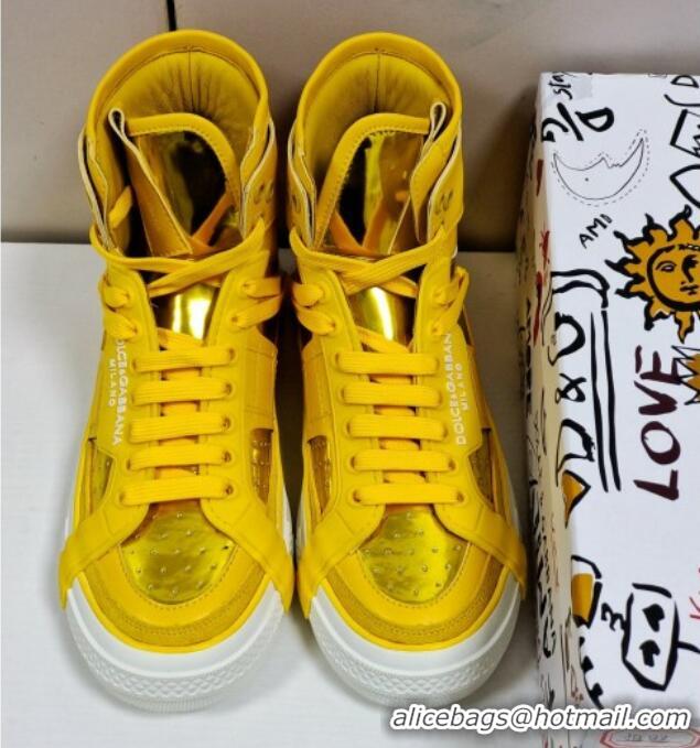 Super Quality Dolce&Gabbana Calfskin Custom 2.Zero High-top Sneakers Yellow 110331