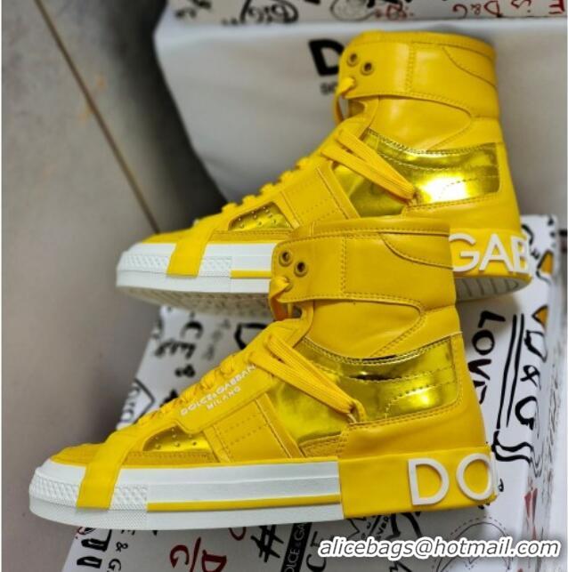 Super Quality Dolce&Gabbana Calfskin Custom 2.Zero High-top Sneakers Yellow 110331