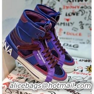 Perfect Dolce&Gabbana Calfskin Custom 2.Zero High-top Sneakers Purple 110333