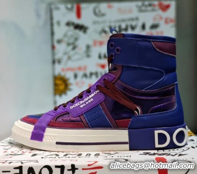 Perfect Dolce&Gabbana Calfskin Custom 2.Zero High-top Sneakers Purple 110333