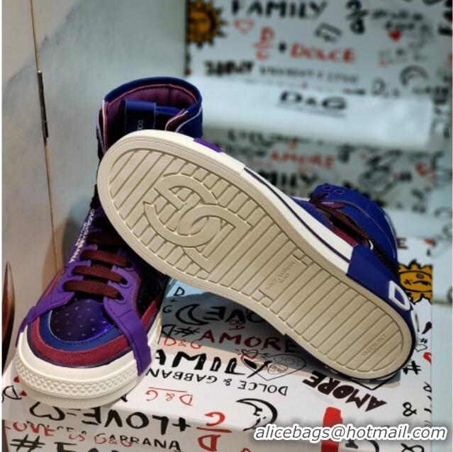 Perfect Dolce&Gabbana Calfskin Custom 2.Zero High-top Sneakers Purple 110333