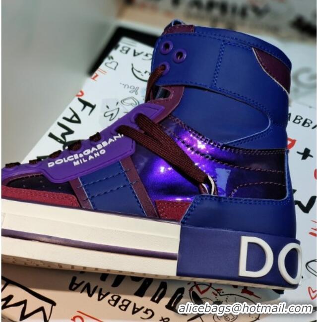 Perfect Dolce&Gabbana Calfskin Custom 2.Zero High-top Sneakers Purple 110333