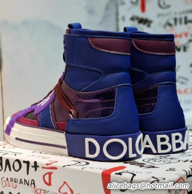 Perfect Dolce&Gabbana Calfskin Custom 2.Zero High-top Sneakers Purple 110333