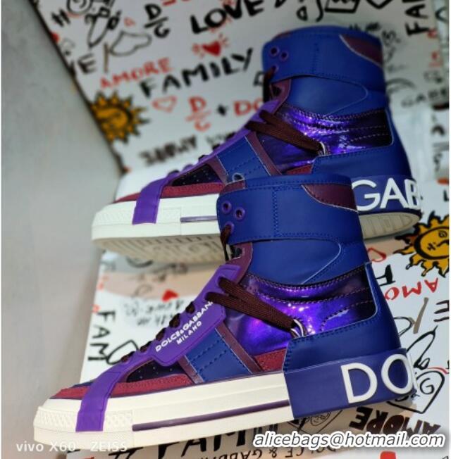 Perfect Dolce&Gabbana Calfskin Custom 2.Zero High-top Sneakers Purple 110333