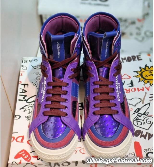 Perfect Dolce&Gabbana Calfskin Custom 2.Zero High-top Sneakers Purple 110333