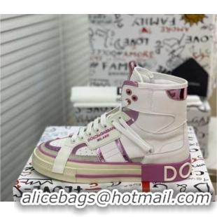 Popular Style Dolce&Gabbana Calfskin Custom 2.Zero High-top Sneakers Light Purple 110334