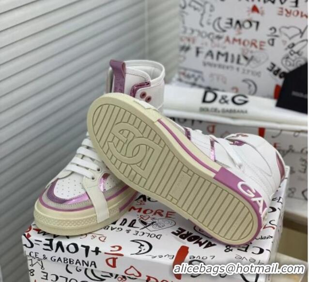 Popular Style Dolce&Gabbana Calfskin Custom 2.Zero High-top Sneakers Light Purple 110334