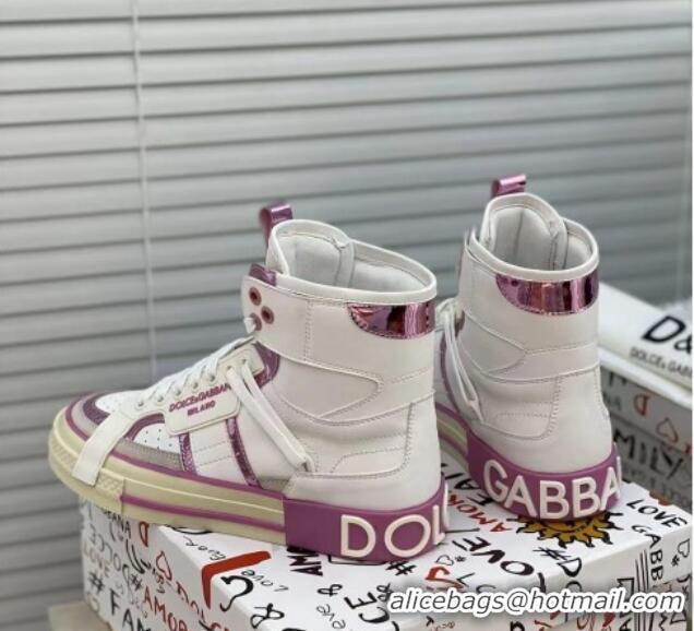 Popular Style Dolce&Gabbana Calfskin Custom 2.Zero High-top Sneakers Light Purple 110334