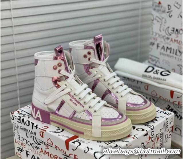 Popular Style Dolce&Gabbana Calfskin Custom 2.Zero High-top Sneakers Light Purple 110334