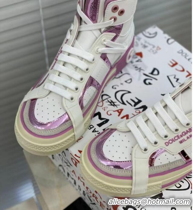 Popular Style Dolce&Gabbana Calfskin Custom 2.Zero High-top Sneakers Light Purple 110334