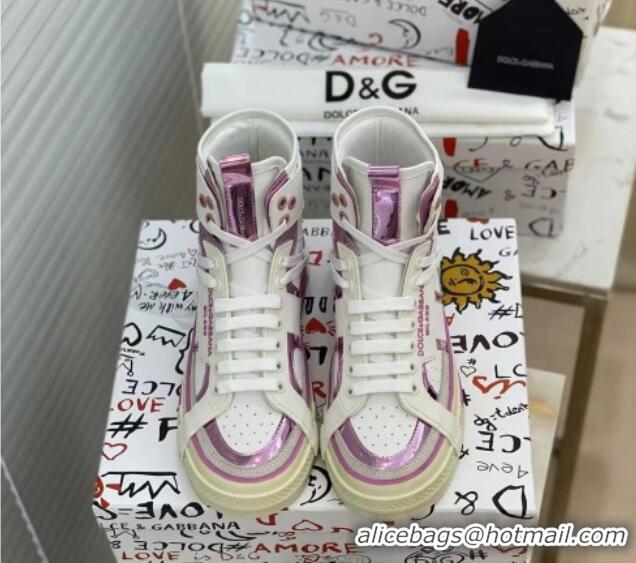 Popular Style Dolce&Gabbana Calfskin Custom 2.Zero High-top Sneakers Light Purple 110334