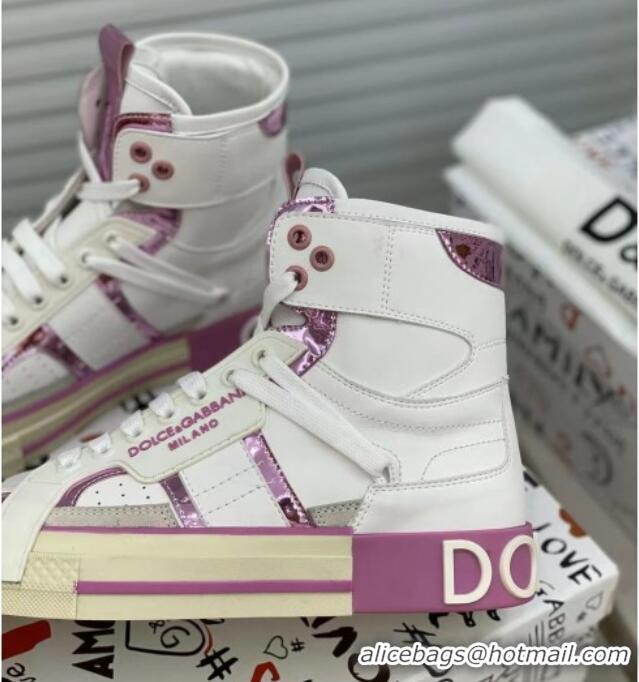 Popular Style Dolce&Gabbana Calfskin Custom 2.Zero High-top Sneakers Light Purple 110334