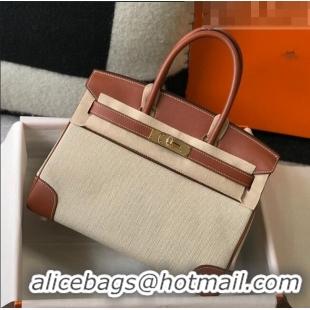 Buy Discount Hermes Birkin 30cm Bag in Swift Leather and Canvas HB30 Brown/Beige/Gold