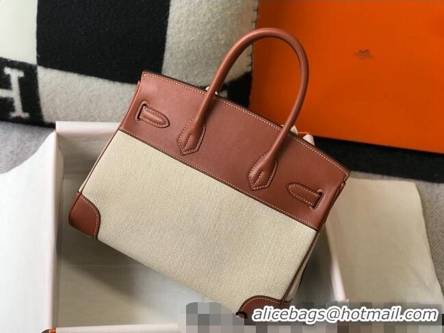 Buy Discount Hermes Birkin 30cm Bag in Swift Leather and Canvas HB30 Brown/Beige/Gold