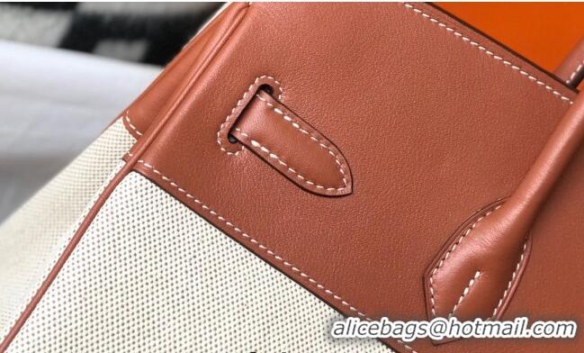 Buy Discount Hermes Birkin 30cm Bag in Swift Leather and Canvas HB30 Brown/Beige/Gold