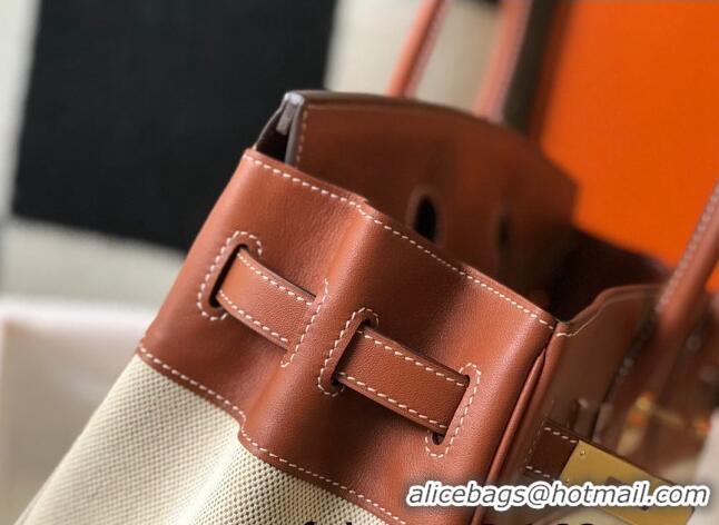 Buy Discount Hermes Birkin 30cm Bag in Swift Leather and Canvas HB30 Brown/Beige/Gold